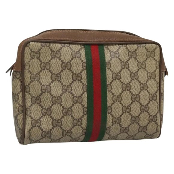 GUCCI GG Supreme Web Sherry Line Bag PVC Beige Brown - Picture 1 of 16